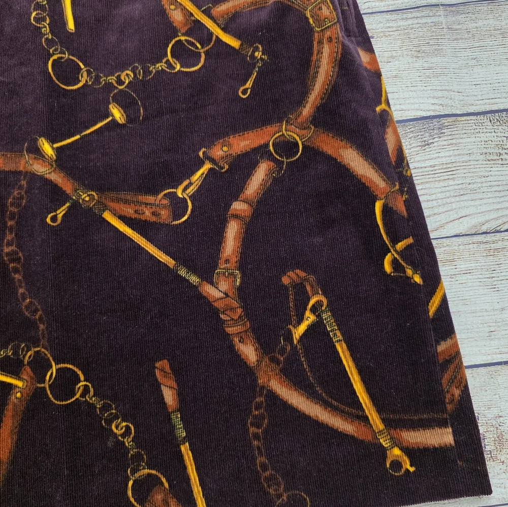 TALBOTS CORDUROY‎ A-LINE SKIRT EQUESTRIAN PRINT SIZE 8 PETITE